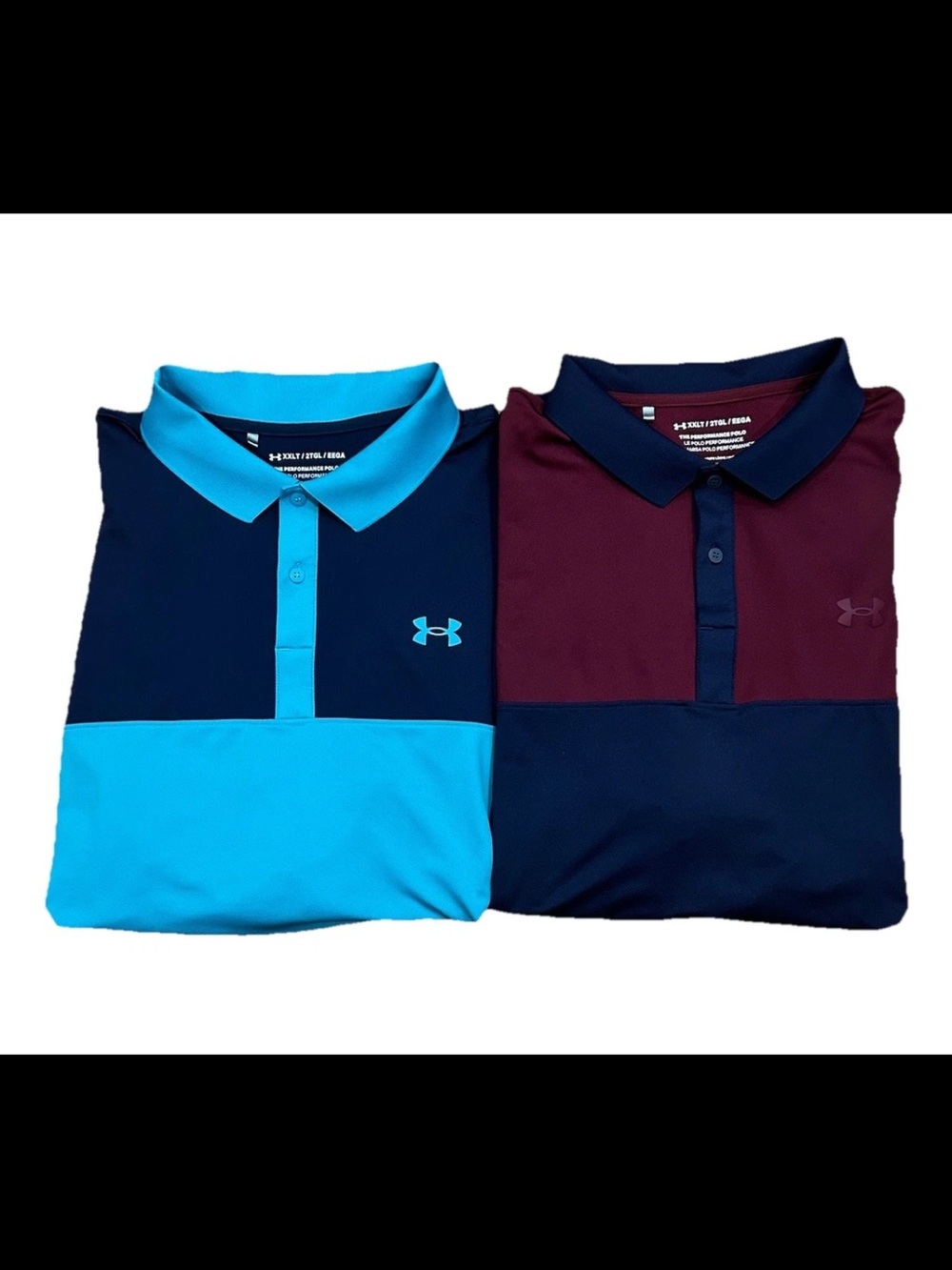Under Armour Performance Polo Pair Mens XXLT Navy & Aqua, Navy & Burgundy Golf